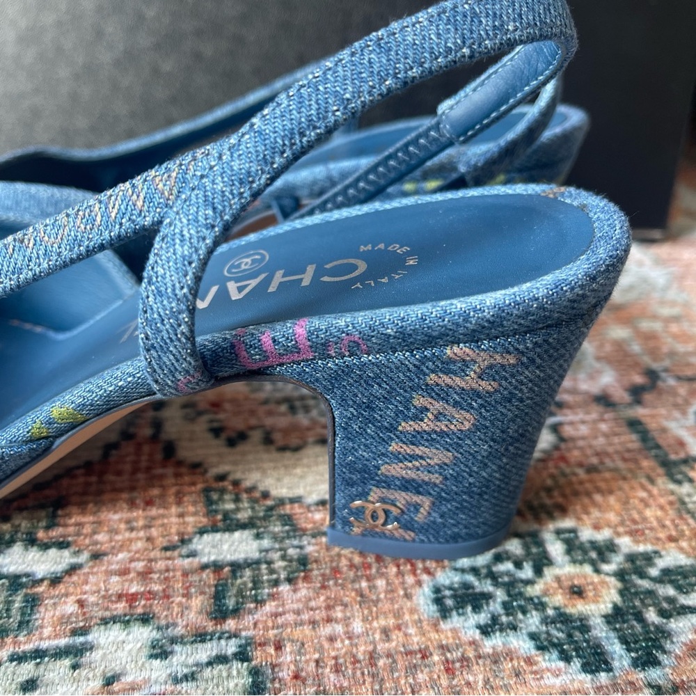 Chanel Blue 22S G31318 Mademoiselle Coco Denim Slingback Heel - Picture 7 of 10